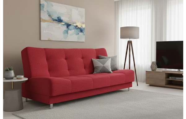 Wersalka Olivia w kolorze czerwonym na sprężynach z funkcją spania i pojemnikiem